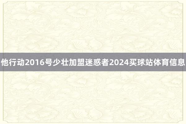 他行动2016号少壮加盟迷惑者2024买球站体育信息