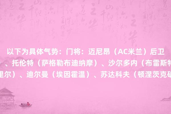 以下为具体气势：门将：迈尼昂（AC米兰）后卫：弗拉明戈（埃因霍温）、托伦特（萨格勒布迪纳摩）、沙尔多内（布雷斯特）中场：泽格罗瓦（里尔）、迪尔曼（埃因霍温）、苏达科夫（顿涅茨克矿工）、拉菲尼亚（巴萨）先锋：约克雷斯（葡体）、库莱诺维奇（萨格勒布迪纳摩）、迪亚斯（利物浦）    体育录像/图片