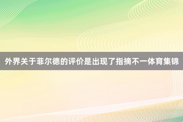 外界关于菲尔德的评价是出现了指摘不一体育集锦