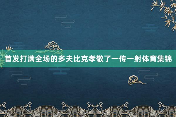首发打满全场的多夫比克孝敬了一传一射体育集锦