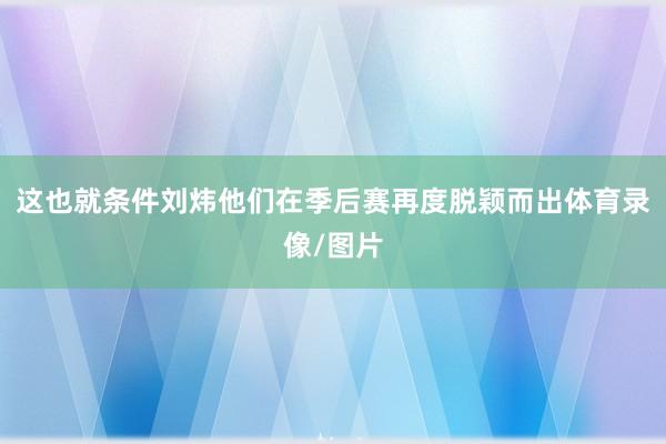 这也就条件刘炜他们在季后赛再度脱颖而出体育录像/图片